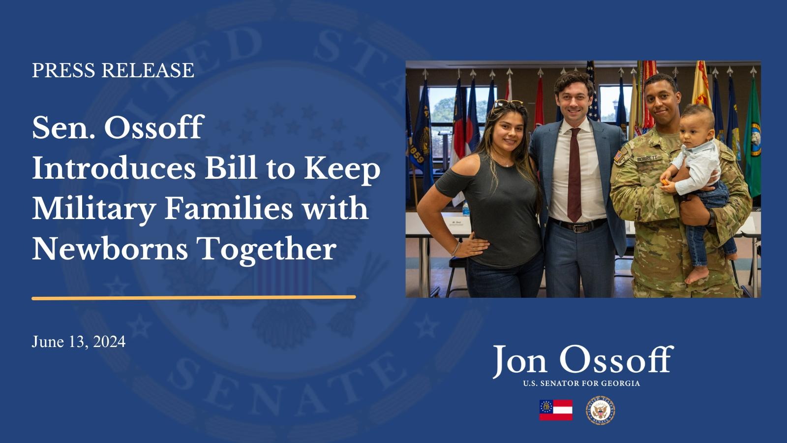 Georgia Senator Jon Ossoff Introduces Bill to Defer Deployment for New Military Parents