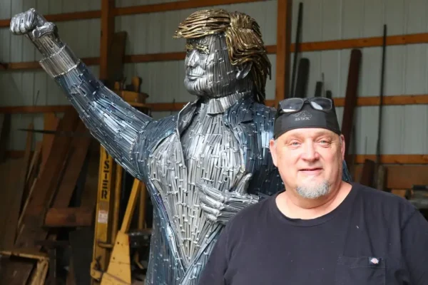 Life-Size Trump Sculpture Made from 4,000 Nails Unveiled by Butler Artist Bill Secunda